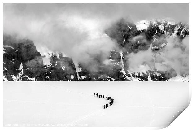 Black and White Showshoers Hikers Snow Mountains Damoy Point Ant Print by William Perry