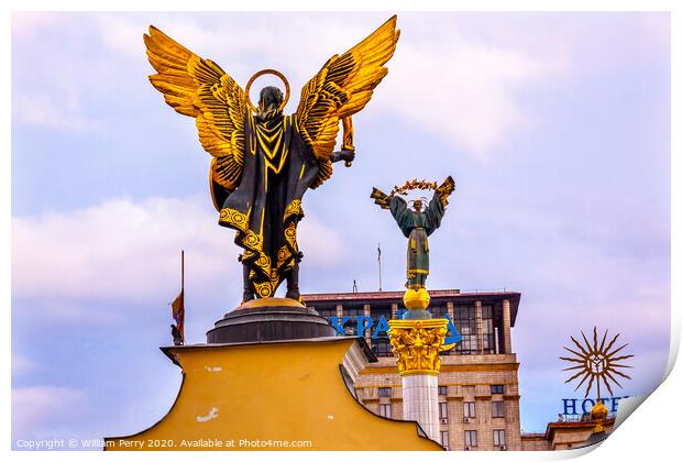 Laches Gate Saint Michael Statue Berehynia  Statue Kiev Ukraine Print by William Perry