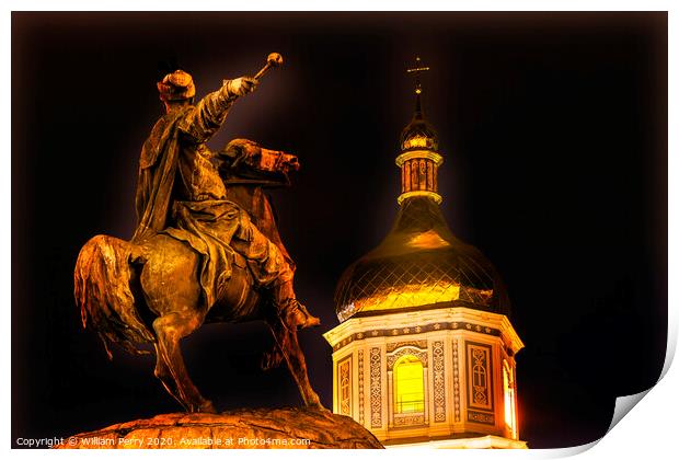 Bogdan Khmelnitsky Equestrian Statue Saint Sophia Kiev Ukraine Print by William Perry