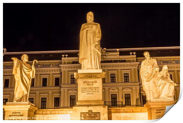 Saint Andrew Queen Olga Statues Stars Mikhaylovsky Square Kiev U Print by William Perry