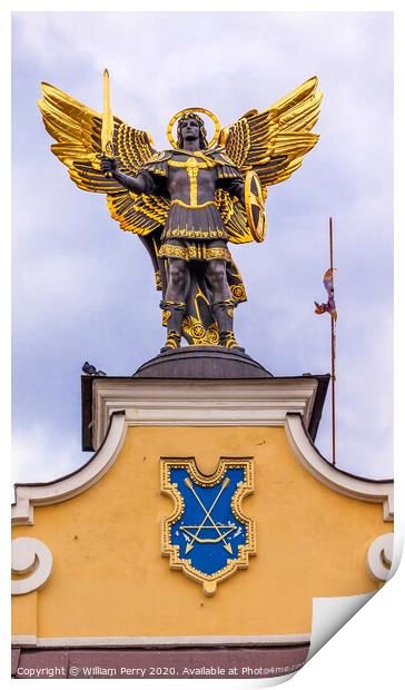 Laches Gate Saint Michael Statue Maidan Square Kiev Ukraine Print by William Perry