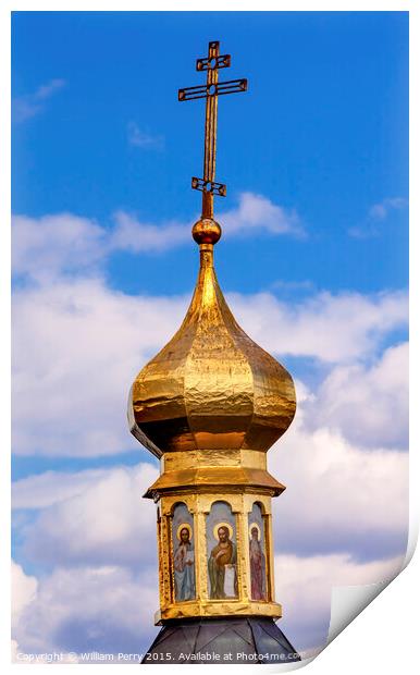 Cross Golden Dome Lavra Cathedral Kiev Ukraine Print by William Perry