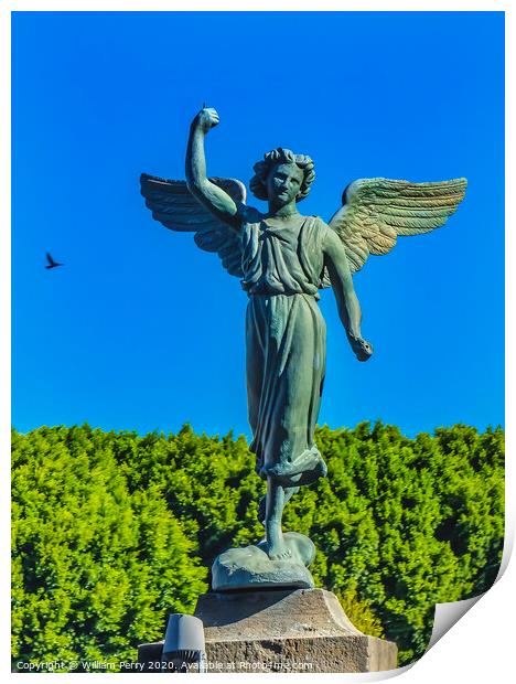 Angel Statue Outside Puebla Cathedral Mexico Print by William Perry