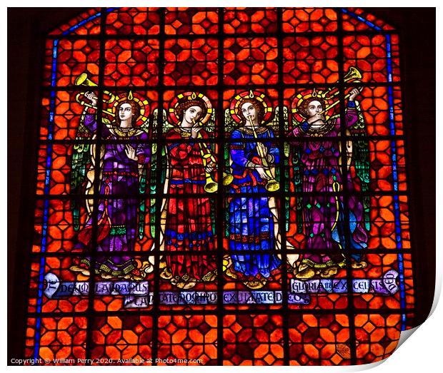 Colorful Angels with Musical Instruments Stained Glass Mission D Print by William Perry