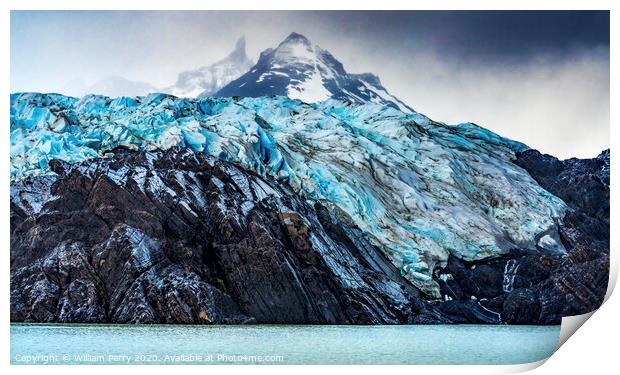 Blue Glacier on Black Mountain Lake Torres del Paine National Pa Print by William Perry