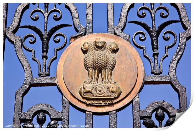 Indian Three Lions Emblem Rashtrapati Bhavan The Iron Gates Offic Print by William Perry