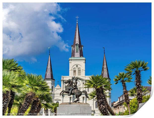 Andrew Jackson Square Statue Saint Louis Cathedral New Orleans L Print by William Perry
