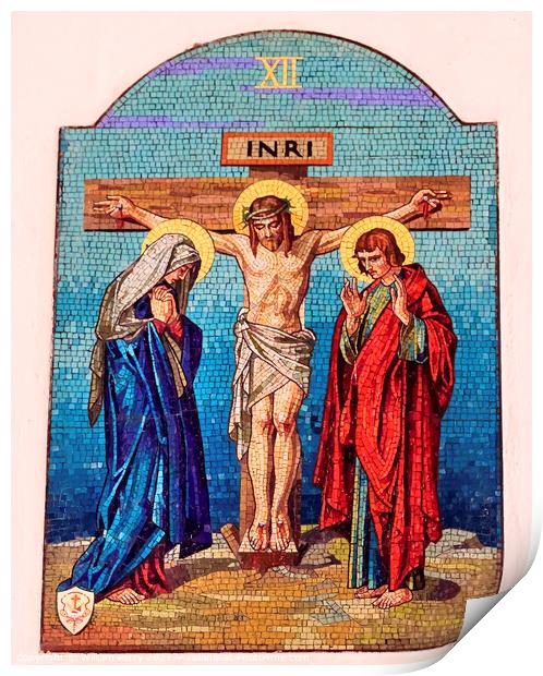 Crucifixion Jesus Mary John Mosaic Old Basilica Guadalupe Mexico Print by William Perry