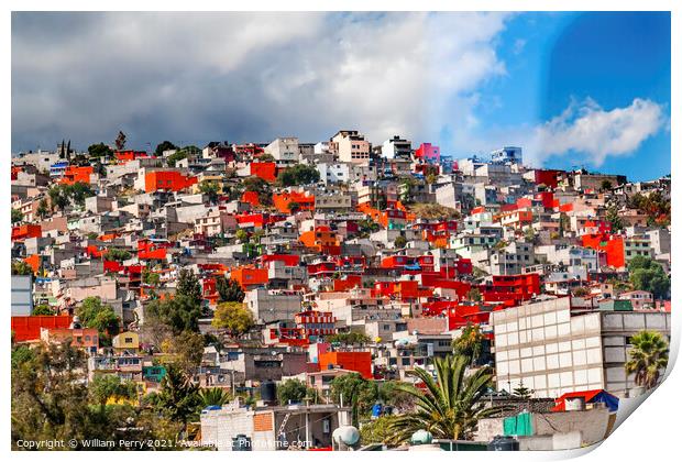 Colorful Orange Houses Suburbs Rainstorm Outskirts Mexico City M Print by William Perry