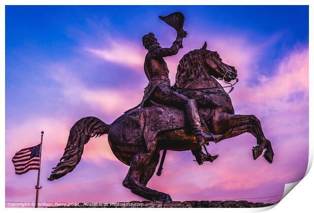 Flag Andrew Jackson Statue Sunset New Oreleans Louisiana Print by William Perry