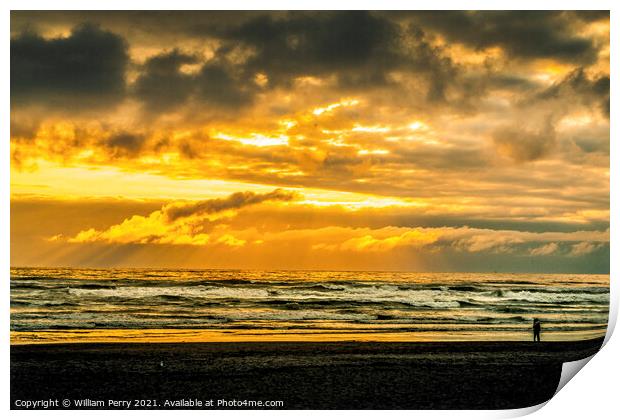 Walking Colorful Sunset Ocean Canon Beach Oregon Print by William Perry