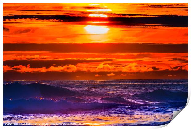 Colorful Sunset Ocean Canon Beach Oregon Print by William Perry