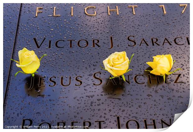 World Trade Center Memorial Jesus Names White Roses New York NY Print by William Perry
