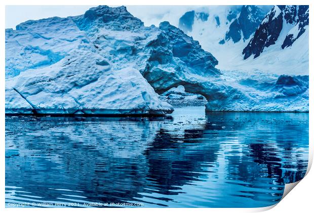 Snowing Floating Blue Iceberg Arch Paradise Bay Antarctica Print by William Perry