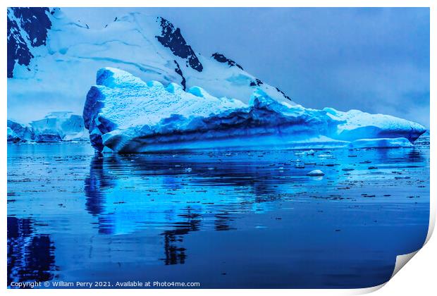 Floating Blue Iceberg Reflection Paradise Bay Antarctica Print by William Perry