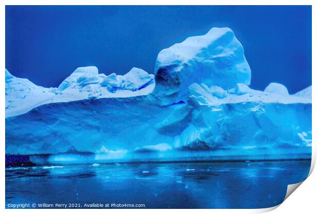 Snowing Blue Iceberg Reflection Paradise Bay Antarctica Print by William Perry