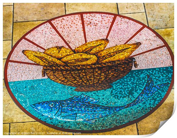 Colorful Bread Fish Mosaic Notre Dame Cathedral Tahiti Print by William Perry