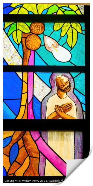 Colorful Doubting St Thomas Stained Glass Basilica Notre Dame Ca Print by William Perry