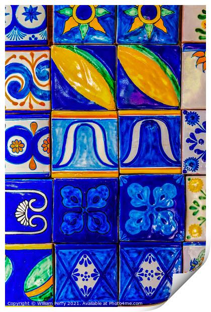 Colorful Talavera Ceramic Tiles Native Decorations Puebla Mexico Print by William Perry