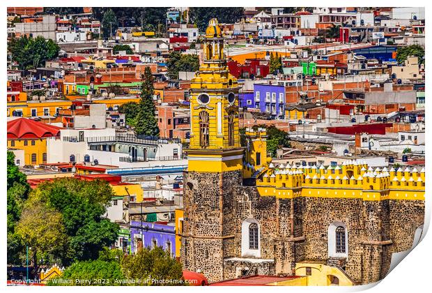 Overlook Colorful Restaurants Shops  Churches Cholula Mexico Print by William Perry