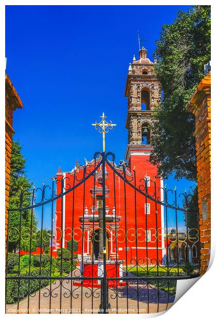 Colorful Red San Pedro Church Cholula Mexico Print by William Perry