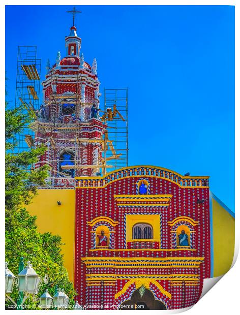 Colorful Red Yellow Church Santa Maria Tonantzinta Cholula Mexic Print by William Perry