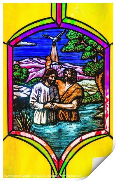Jesus Baptism Stained Glass Mission San Jose del Cabo Mexico Print by William Perry