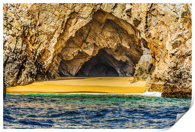 Rock Cave Beach Near The Arch Cabo San Lucas Mexico Print by William Perry