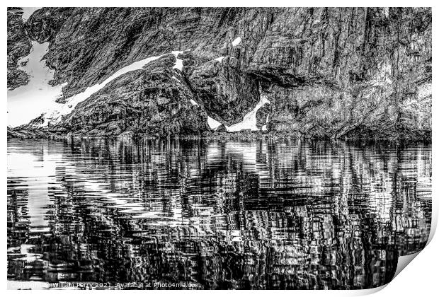 Black White Snow Abstract Reflection Paradise Bay Skintorp Cove  Print by William Perry