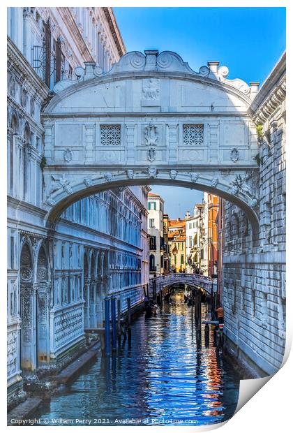 Bridge of Sighs Small Colorful Canal Venice Italy Print by William Perry