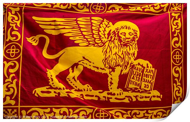 Yellow Maroon St Mark Lion Venetian Flag Venice Italy Print by William Perry