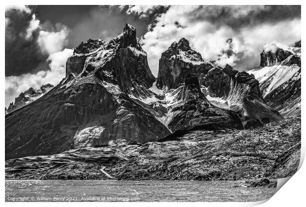 Black White Pehoe Lake Paine Horns Torres del Paine National Par Print by William Perry