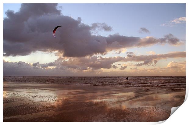 Kite Surfing at Ainsdale Print by Wayne Molyneux