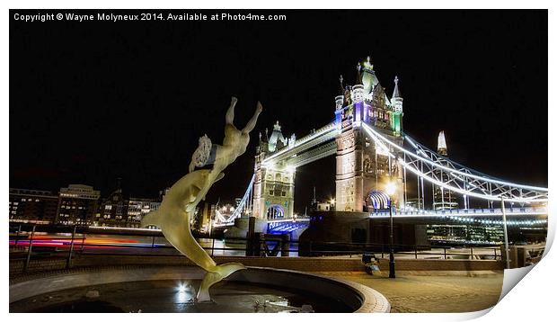 Girl & Dolphin at Tower Bridge Print by Wayne Molyneux