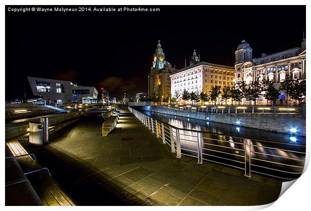 Liverpool Waterfront at Night  Print by Wayne Molyneux