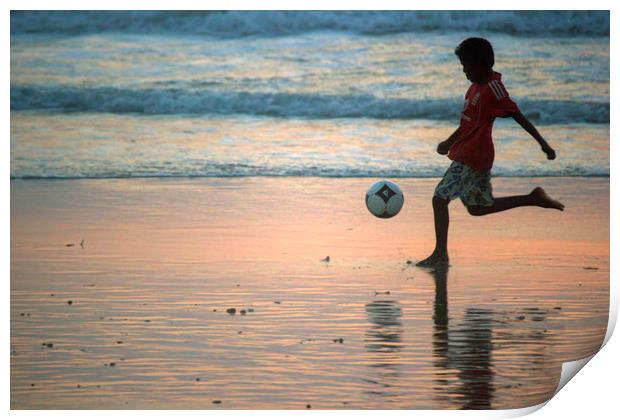 Kid playing in Goa beach Print by Arpan Bhatia