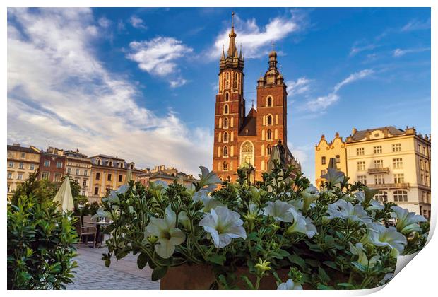 Krakow, Poland : Flower before famous church in th Print by Arpan Bhatia