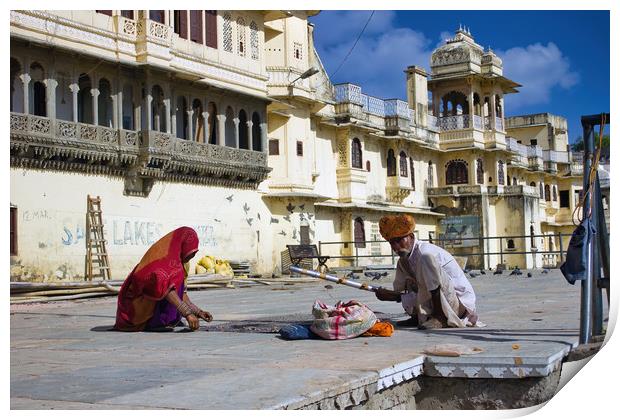 Udaipur, India : A Rajasthani man and woman in Ind Print by Arpan Bhatia