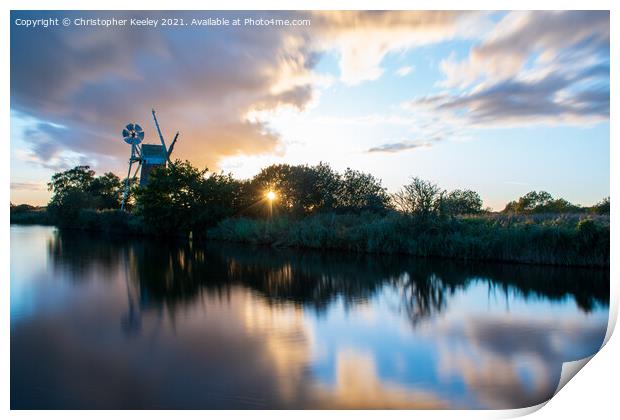 Norfolk Broads sunset Print by Christopher Keeley