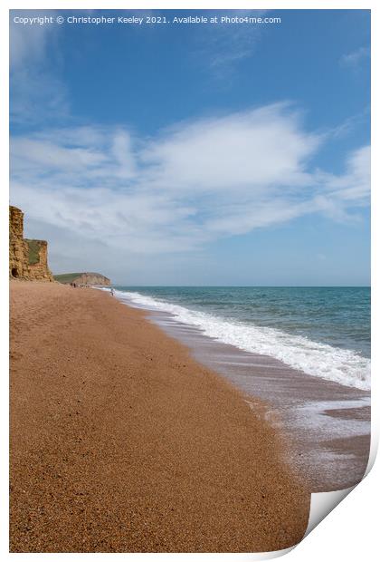 West Bay beach and cliffs Print by Christopher Keeley