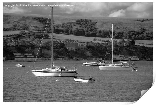 Black and white Swanage boats Print by Christopher Keeley
