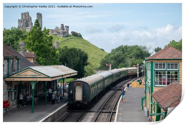 Corfe Castle train station Print by Christopher Keeley