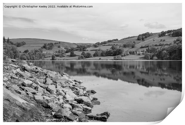 Ladybower Reservoir in monochrome Print by Christopher Keeley