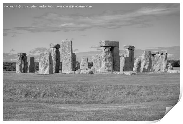 Stonehenge in black and white Print by Christopher Keeley