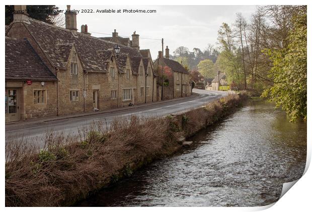 Cotswolds cottages and River Coln in Bibury Print by Christopher Keeley