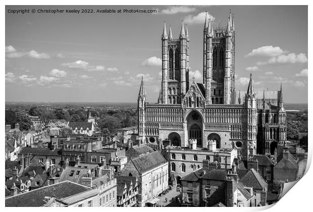 Lincoln Cathedral in black and white Print by Christopher Keeley