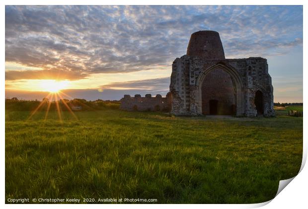 Sunset at St Benet's Abbey Print by Christopher Keeley