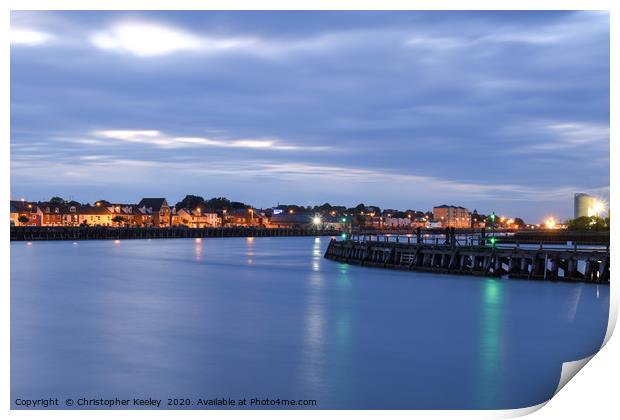Gorleston harbour at night Print by Christopher Keeley