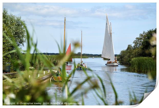 Sailing on the Norfolk Broads Print by Christopher Keeley