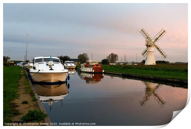 Dawn at Thurne mill Print by Christopher Keeley